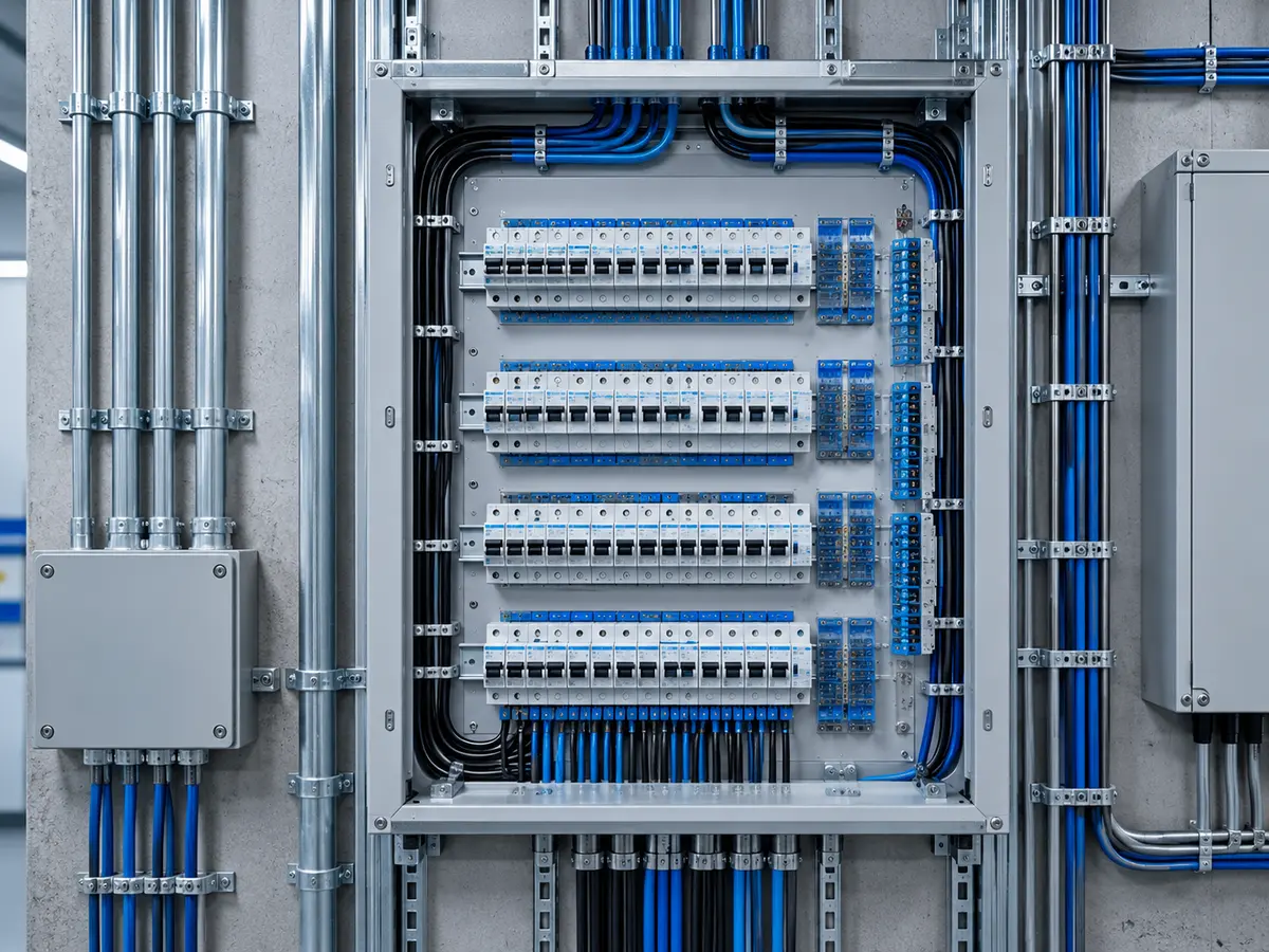 Quadro de distribuição elétrica organizado